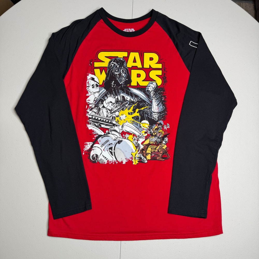 Star Wars Mens XL Darth Vader Raglan Long Sleeve Shirt Red Black Fifth Sun